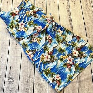 Pacific Legend Hawaiian Apparel White Hibiscus Island Blue‎ Dress
